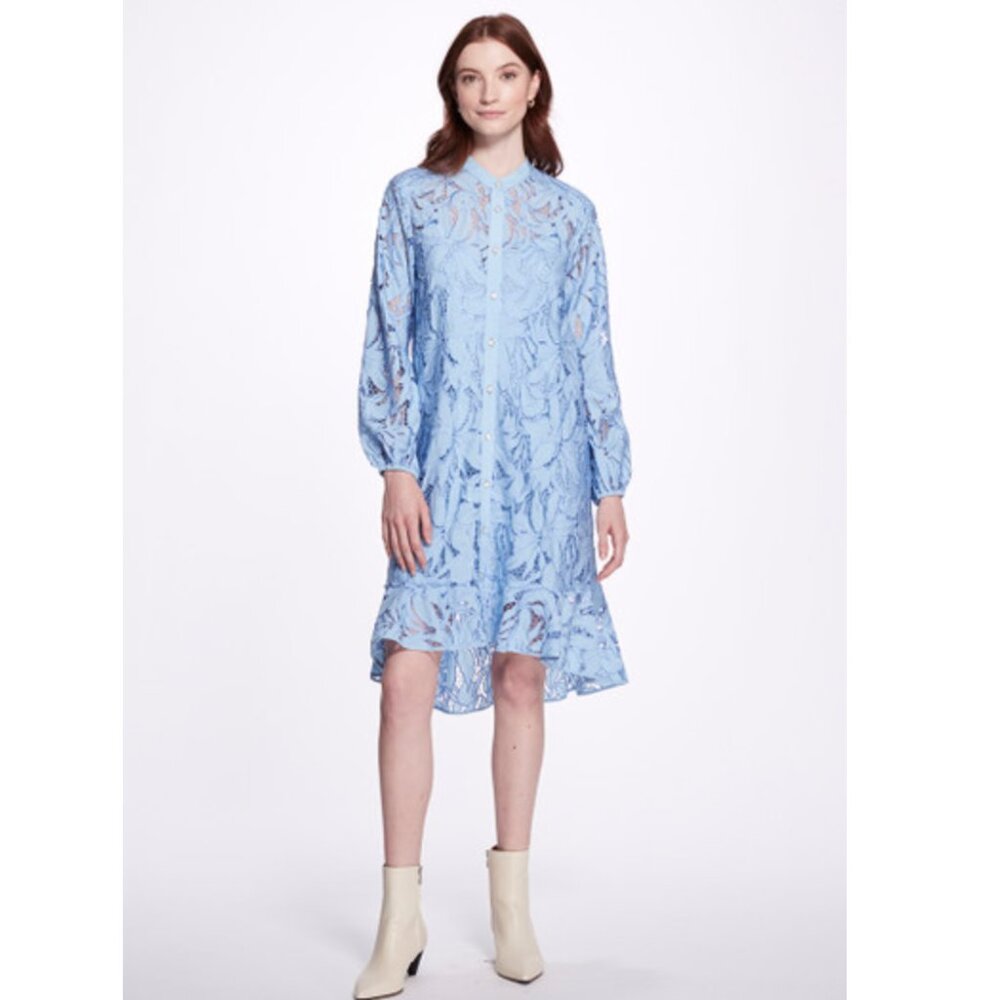 Marchesa Notte Blue Lace Sleeved